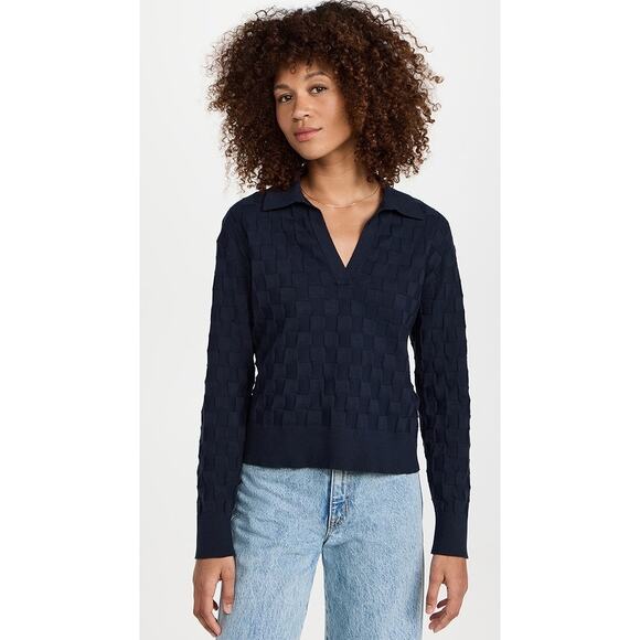 Monrow Navy Checkered Polo Sweater S NWOT - Picture 1 of 10